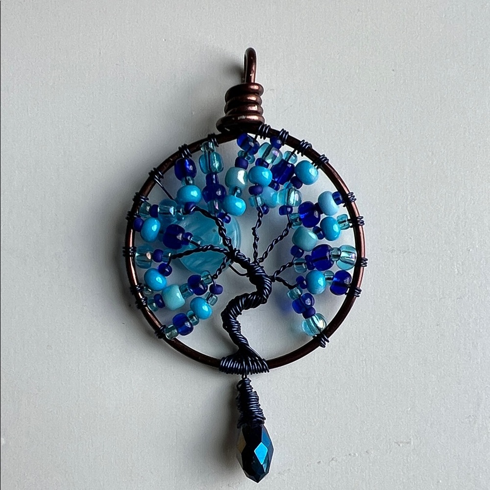 Handmade Blue Beaded Tree of Life Wall Hanging